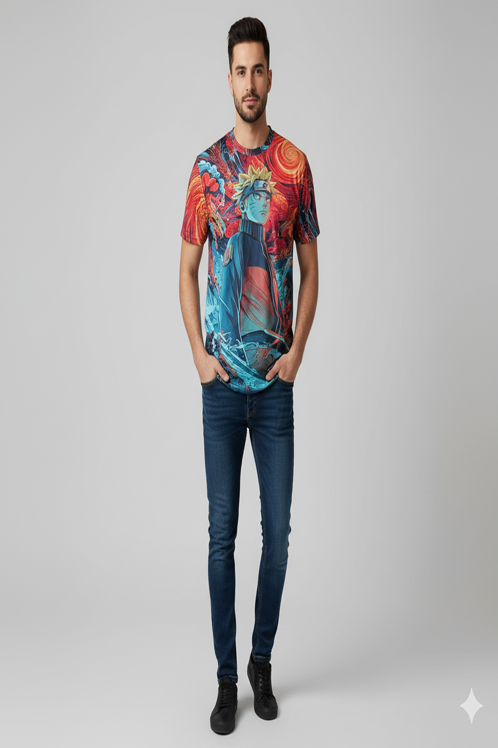 Anime Graphic Printed Japanese Character Naruto T-Shirt For Men| AI Genz