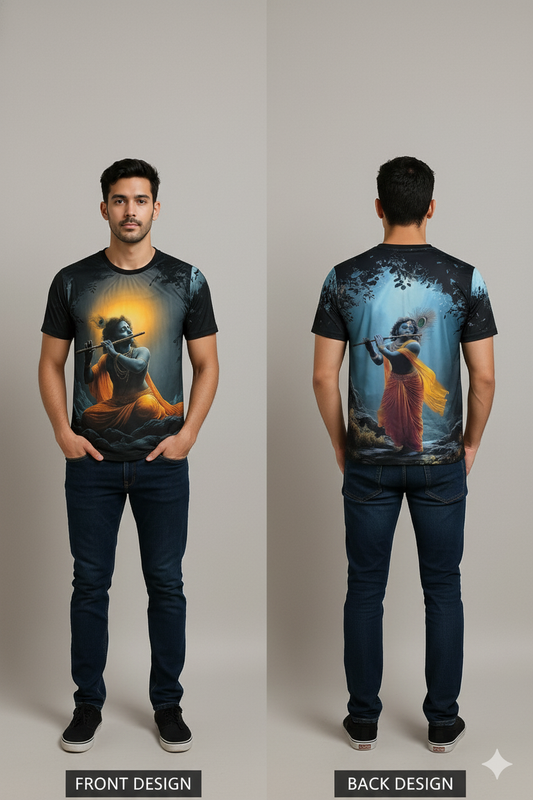 Black Krishna Flute T-shirt For Men