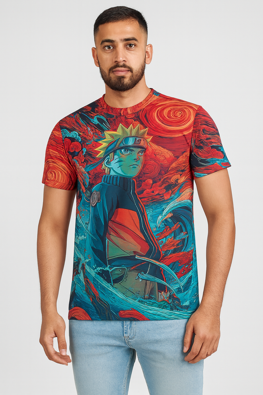 Anime Graphic Printed Japanese Character Naruto T-Shirt For Men| AI Genz