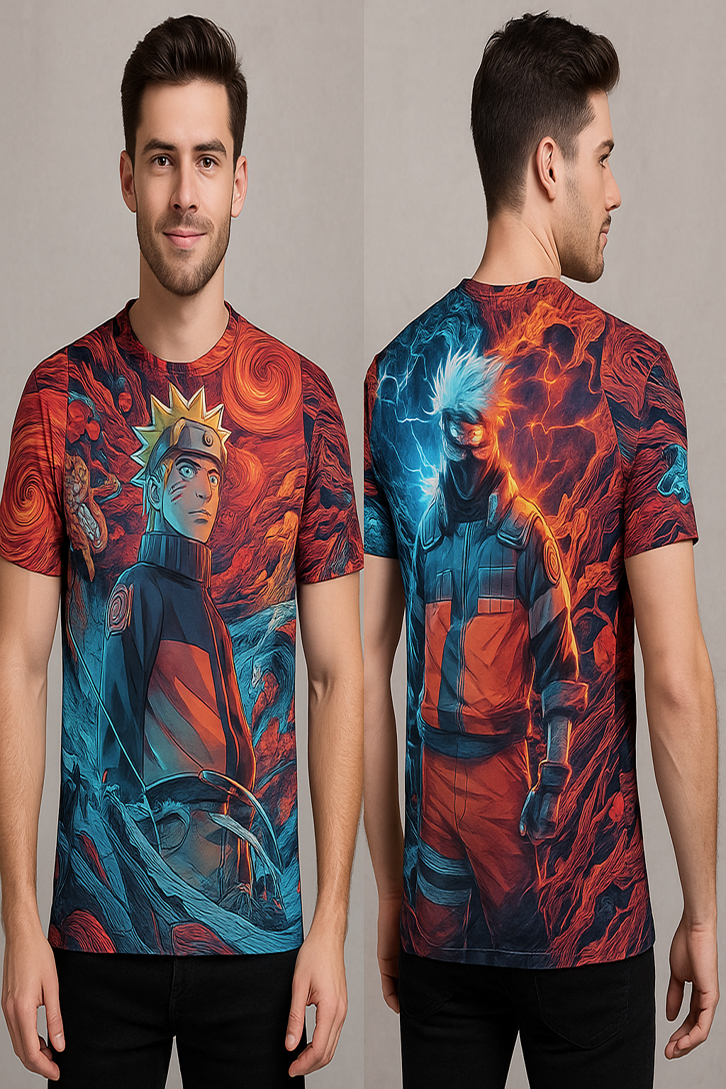 Anime Graphic Printed Japanese Character Naruto T-Shirt For Men| AI Genz