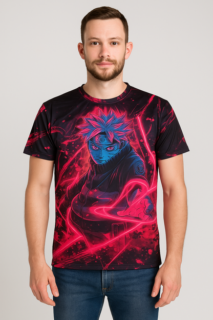 Red Sasuke Uchiha Dark Holographic Graphic Printed T-shirt For Men's