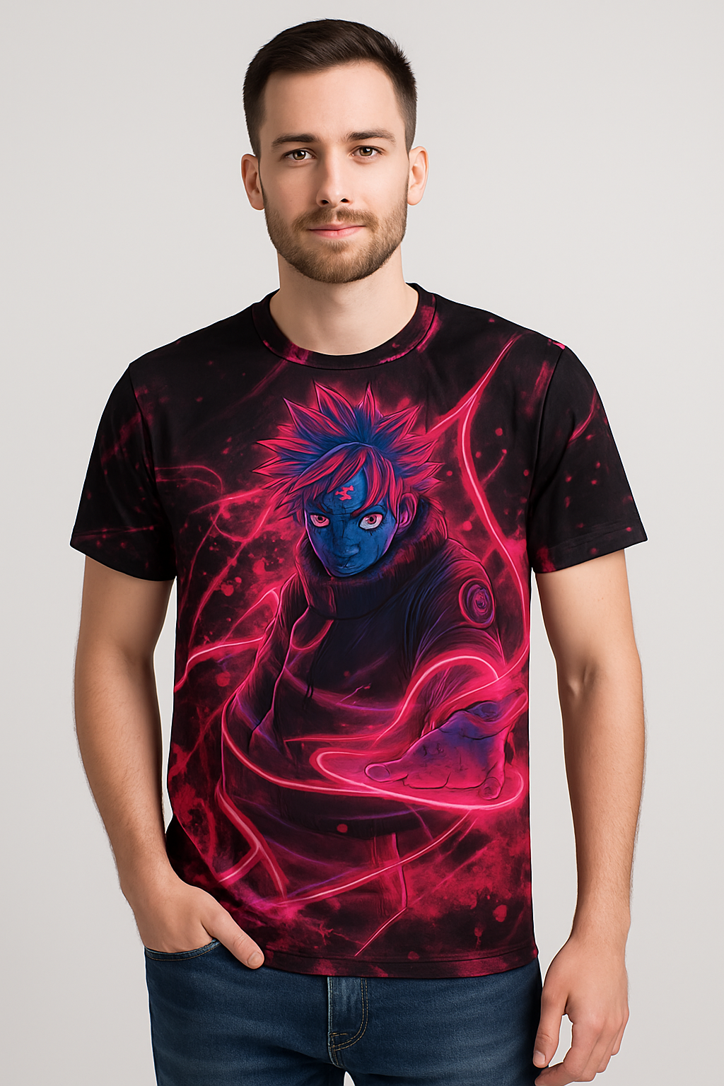 Red Sasuke Uchiha Dark Holographic Graphic Printed T-shirt For Men's
