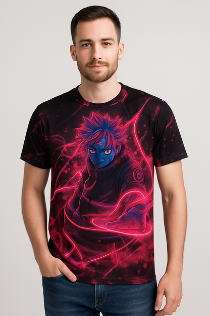 Red Sasuke Uchiha Dark Holographic Graphic Printed T-shirt For Men's