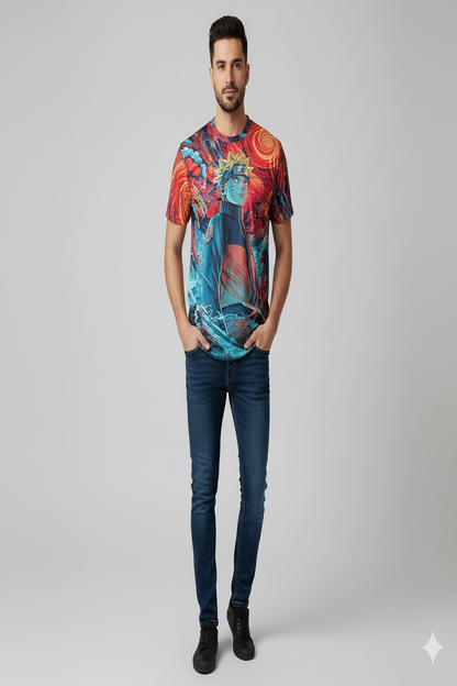 Anime Graphic Printed Japanese Character Naruto T-Shirt For Men| AI Genz